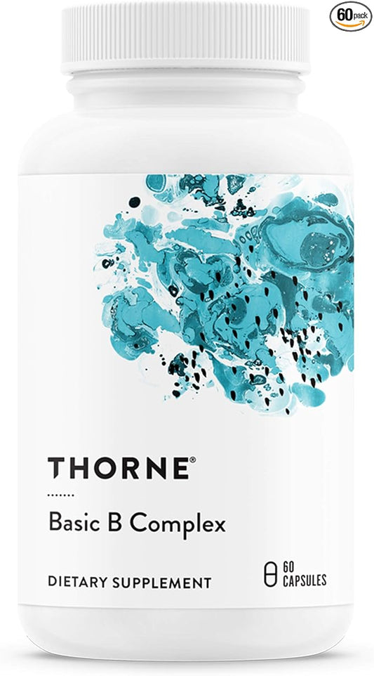 THORNE - Basic B-Complex - Tissue-Ready Vitamin B Complex Supplement with Choline - Supports Cellular Energy Production, Brain Health, Red Blood Cell Formation* - Gluten-Free, Dairy-Free - 60 Capsules