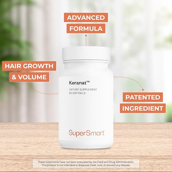 Supersmart - Keranat (Advanced Formula with Biotin) - Hair Supplement for Volume & Growth - Hair Loss Vitamins | Non-GMO & Gluten Free - 60 Softgels