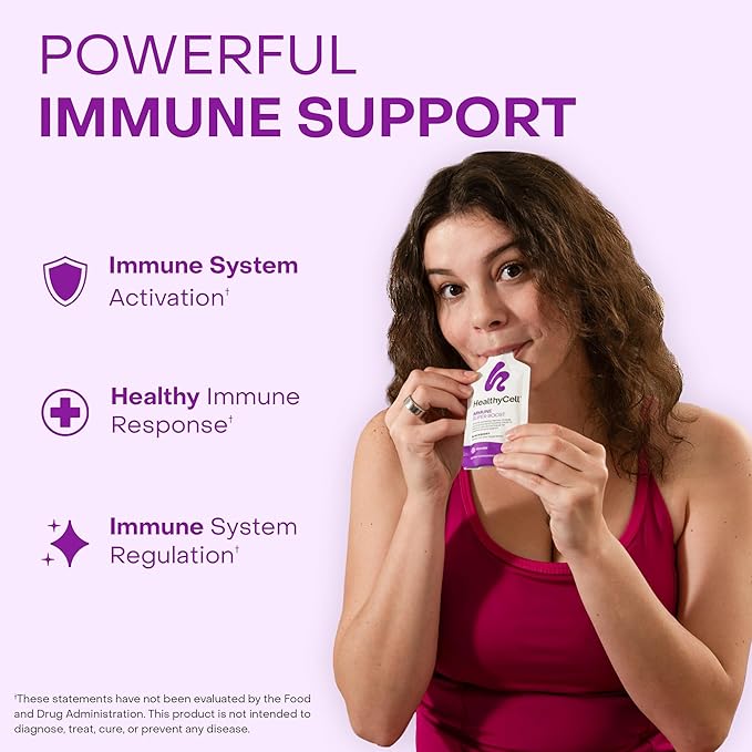 Healthycell Immune Super Boost Daily Liquid Supplement - Immune Support Supplement for Adults with Echinacea, Elderberry, Vitamin C, Vitamin D, Calcium & Zinc - 14 Gel Packs