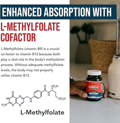 BioActive Vitamin B12 1000 mcg | All 3 BioActive Forms B12 Plus Methylfolate Cofactor - Methyl B12, Adenosyl B12 & Hydroxy B12 | Supports Energy, B12 Levels & Mood | Vegan, Non-GMO (60 Servings)