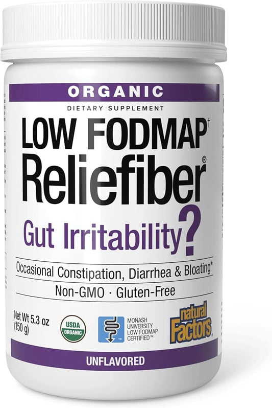 Natural Factors Organic Low FODMAP Reliefiber, Digestive Fiber Powder, Unflavored, 5.3 Oz