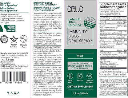 Orlo Immunity Boost Multivitamin Supplement for Adults Spray - Spirulina, Bioactive Vitamin B Complex, B12 Methylcobalamin, Vitamin D3 - Energy, Brain & Immune Health (Up to 60 Servings)