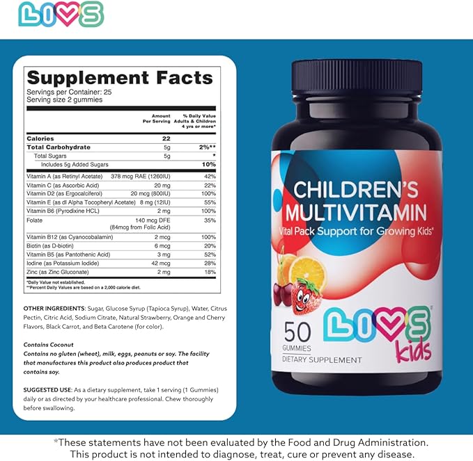 Children's Multivitamin Gummy - Kids Multivitamin Gummies with Vitamin D2, Omega 3, Zinc, Vitamin C, B12 & More | Gluten-Free, Non-GMO Supplements for Kids – Strawberry, Cherry & Org Taste, 50 Ct