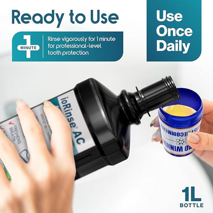 ioRinse AC Anticavity Fluoride Mouthwash - Alcohol-Free Molecular Iodine Mouth Wash Fights Tooth Decay & Protects Enamel - Safe Mint Rinse for Sensitive Mouths - Potent Bad Breath Protection