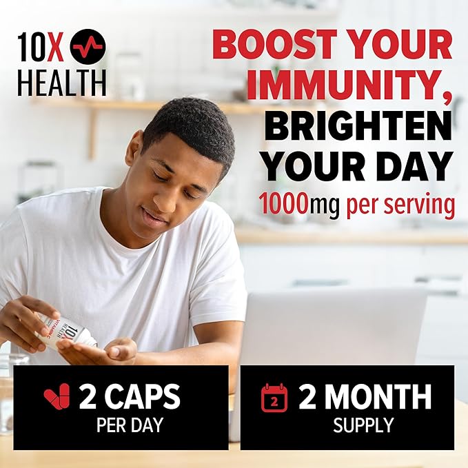 10X Health Vitamin C 1000mg - 120 Capsules Vitamin C, High Dose Ascorbic Acid for Immunity, Antioxidant Protection, Collagen & Tissue Support for Adults - VitaminC 1000 mg - Non-GMO, Gluten-Free