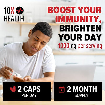 10X Health Vitamin C 1000mg - 120 Capsules Vitamin C, High Dose Ascorbic Acid for Immunity, Antioxidant Protection, Collagen & Tissue Support for Adults - VitaminC 1000 mg - Non-GMO, Gluten-Free