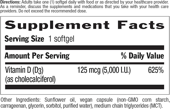 Country Life Vegan D3 5000 IU – Plant-Derived Vitamin D3 from Lichen – High Potency Immune & Bone Support – Certified Vegan, Gluten-Free, Non-GMO – 30 Softgels