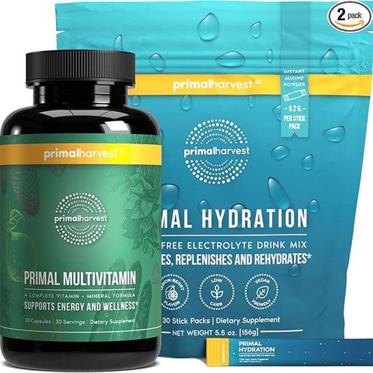 Primal Harvest Multivitamin & Hydration Powder Supplements for Men, Bundle