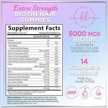 Hair Vitamins Gummies - Biotin 5000 mcg with Vitamin E, C & Zinc, Hair Growth Vitamins for Women & Men - Stronger, Beautiful Hair, Skin & Nails Supplement, Non-GMO & Gluten-Free - 120 Gummy Bears