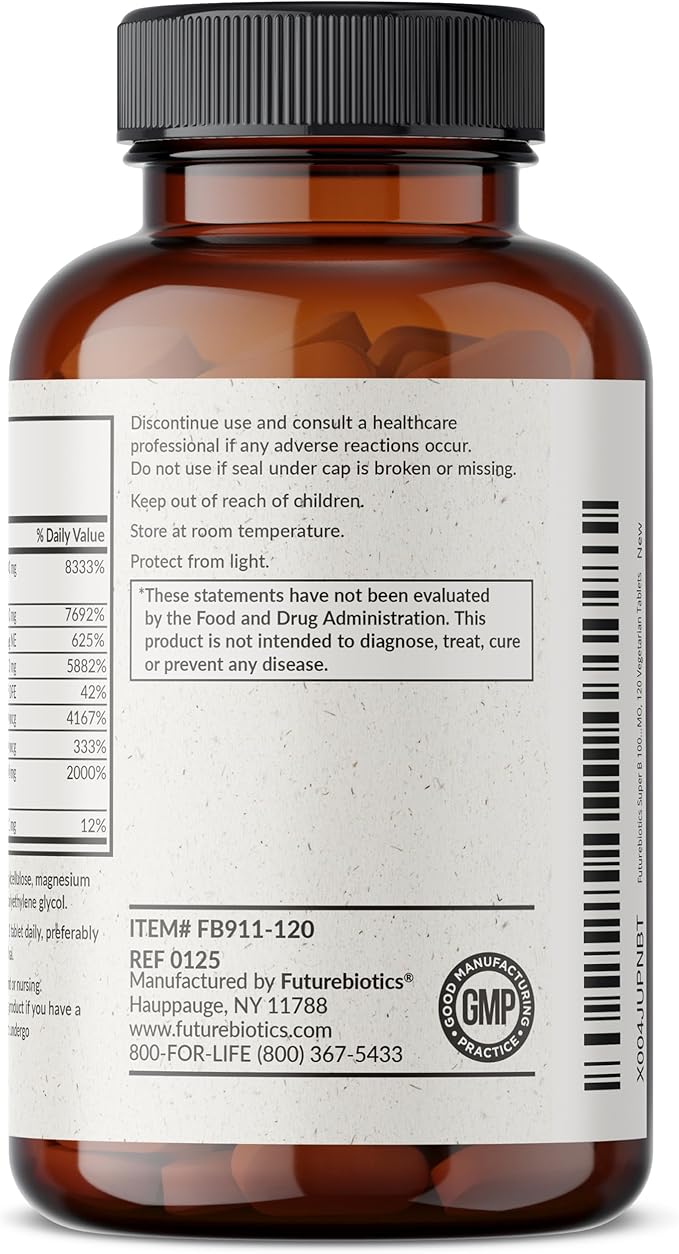 Futurebiotics Super B 100 Sustained Release Vitamin B Complex Non-GMO, 120 Vegetarian Tablets