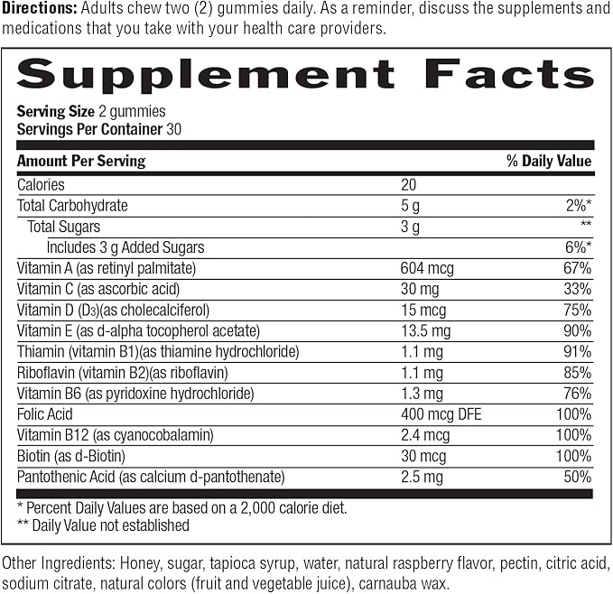 Country Life Adult Multivitamin Honey Gummies – Bone, Heart & Energy Support – Non-GMO, Certified Gluten Free, Vegetarian – Naturally Sweetened – 60 Gummies