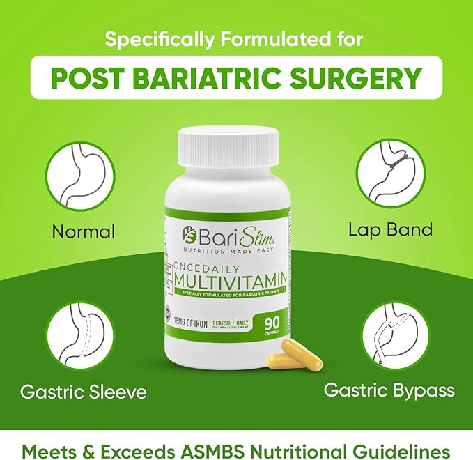 BariSlim Once Daily Bariatric Multivitamin Capsule - 18mg of Iron - Bariatric Vitamin & Supplement for Post Surgery Including Gastric Bypass & Gastric Sleeve | 90 Day Supply