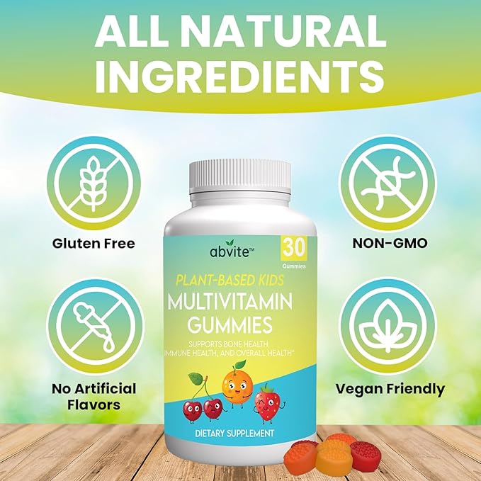 Kids Multivitamin Gummies – Plant-Based Daily Kids Gummy Vitamins with A, C, D, E, B3, B6, B12, Biotin & Inositol – Non-GMO, Gluten-Free – 30 Count (30-Day Supply)