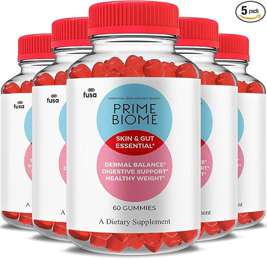 (5 Pack) Prime Biome Gummies PrimeBiome Skin & Gut Support Gummy, PrimeBiome Overall Health & Wellness Vitamin B12 B6 Folic Acid Supplement, Prime Biomes Advanced Support Gummy (300 Gummies)