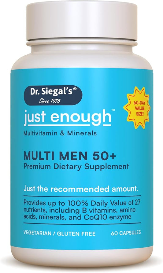 Dr. Siegal's Just Enough Multivitamins for Men 50 Plus - 60 Capsules - 60 Servings of Mens Multivitamins 50 Plus Capsules - Men's Daily Supplements for Men - Multivitamins for Men Over 50