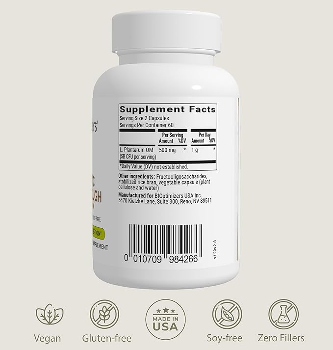 BiOptimizers Probiotic Breakthrough – Lactobacillus Plantarum OM Probiotics & Prebiotics Health Supplement for Gut, Digestive & Immune Support Probiotics for Women Men Elderly– 120 Vegan Capsules