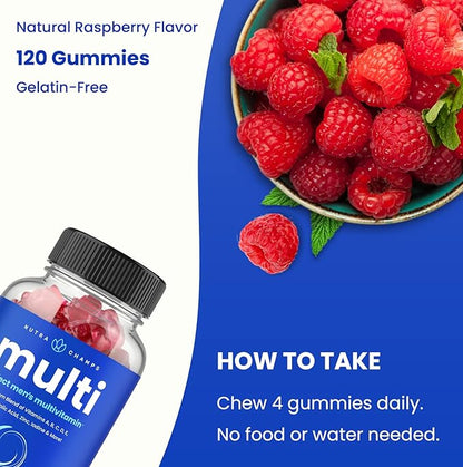 NutraChamps Multivitamin for Men 14+ | Mens Multivitamin Gummies, 120 Count | Vitamins A, B, C, D, E, Biotin, Zinc | Mens Gummy Multivitamins Supplement | Chewable Daily Multi Gummy Vitamins for Men