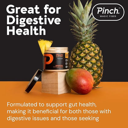 Pinch Magic Sugar Free Fiber Powder – Light Tropical Flavor Psyllium Husk with Bromelain & Vitamins C & D – Vegan, Gluten-Free, Clean Label, USA-Made, GMP-Certified – 28-Day Supply