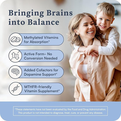 Brain Supplement for Focus, Attention, Mood | Complete Vitamin B Complex | Brain Health | Methylated Multivitamin w/L-Methylfolate (5-MTHF), Cofactors Methyl-B12 & P5P | MTHFR Supplement