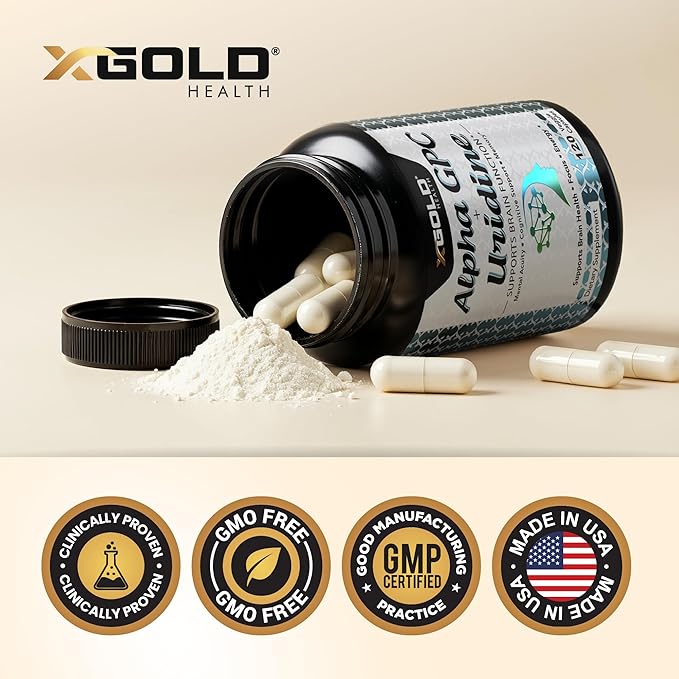 Alpha GPC Choline 600mg + Uridine Monophosphate 300mg-2-in-1 Nootropic Supplement Helps Boost Focus, Energy & Cognitive Performance -Potent Mood Enhancer & Brain Focus Supplements -120 Veggie Capsules