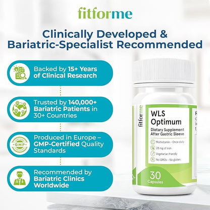 FitForMe Bariatric Multivitamins with Iron After Gastric Sleeve - One a Day WLS Optimum Capsule Starter Pack - 30 Days Supply of Vitamins & Minerals, Scientifically Proven