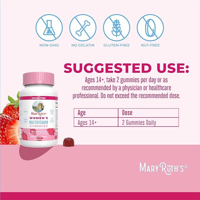 MaryRuth Organics Women's Immune Support Multivitamin Gummies | Ages 14+ | Skin Health | Gummy Vitamins for Women | Sugar-Free | Vegan | Non-GMO | 60 Count