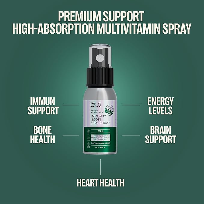 Orlo Immunity Boost Multivitamin Supplement for Adults Spray - Spirulina, Bioactive Vitamin B Complex, B12 Methylcobalamin, Vitamin D3 - Energy, Brain & Immune Health (Up to 60 Servings)
