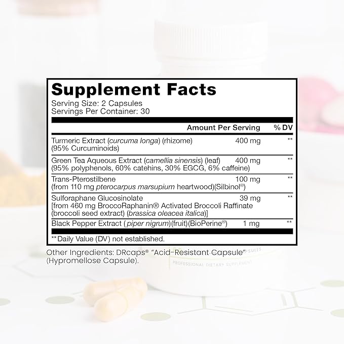 Pure TheraPro Rx Nrf2 Boost - NRF-2 Activator with Patented Sulforaphane, Curcumin, Green Tea & Trans-Pterostilbene | Antioxidant Supplement to Reduce Oxidative Stress, Made in USA (60 Vegan Capsules)
