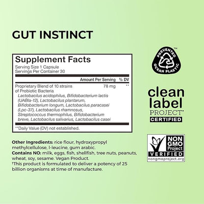 HUM Gut Instinct (30-Day Supply) - Daily Probiotics for Digestive Health for Women and Men - Lactobacillus + Bifidobacterium Strains for Bloating, Immune Support + Healthy Gut Diversity