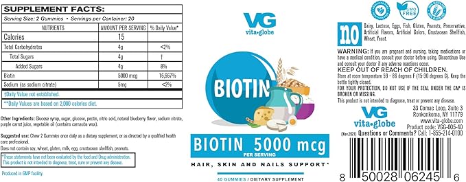 Biotin Gummy Vitamins 5000mcg - Mixed Berry Gummy for Hair, Skin & Nails, 80 Count (Pack of 2)