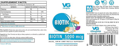 Biotin Gummy Vitamins 5000mcg - Mixed Berry Gummy for Hair, Skin & Nails, 80 Count (Pack of 2)