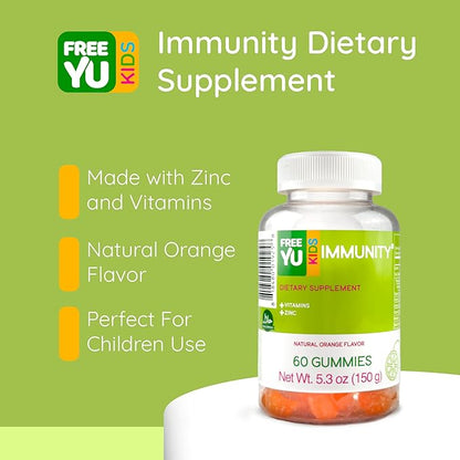 Halal & Gluten Free Kids Immunity Gummy - Dietary Supplement with Vitamins for Kids & Children - Chewable Multivitamin Booster Gummies with B12, Zinc, Vitamin C, D, E, A - 60 Gummies (5.3 oz)