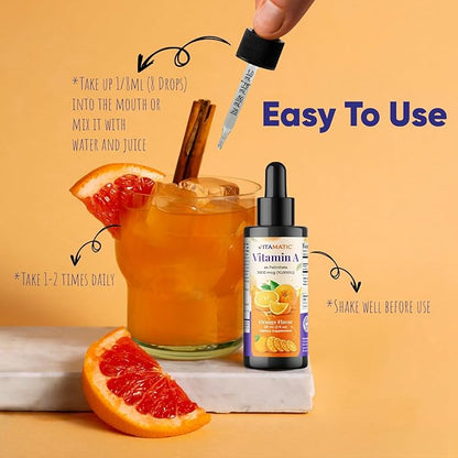 Vitamatic Sugar Free Vitamin A Liquid Drops 10000 IU (3000 mcg) as Retinyl Palmitate - Approximate 4 Months Supply - Immune Support, Eye Health, Skin Health - 2 FL OZ (59 ml) (2 Packs)