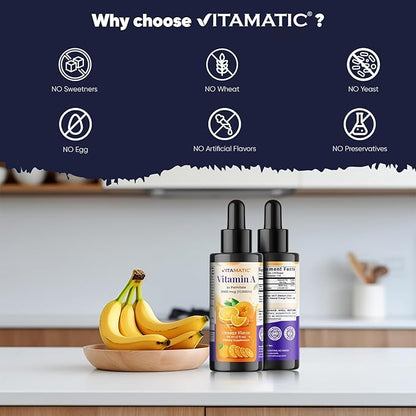 Vitamatic Sugar Free Vitamin A Liquid Drops 10000 IU (3000 mcg) as Retinyl Palmitate - Approximate 4 Months Supply - Immune Support, Eye Health, Skin Health - 2 FL OZ (59 ml) (2 Packs)