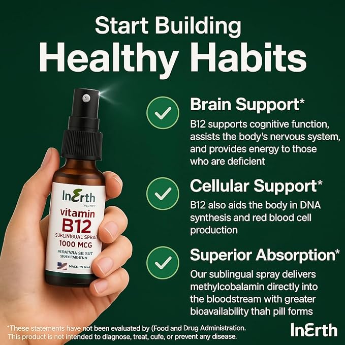 InErth Liposomal Vitamin B12 Liquid Drops - 1000 mcg Maximum Absorption Sublingual Methylcobalamin for Energy, Metabolism, Nervous System Immune Support - Vegan VIT B12 Complex Supplement 1 Fl Oz (1)