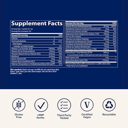 Trace Minerals Power Pak - Daily Health Support Supplement with Vitamins & Minerals - Power Packet Aids Immune Health & Hydration - Mix Powder Supports Bodily Functions - Concord Grape (60 Servings)