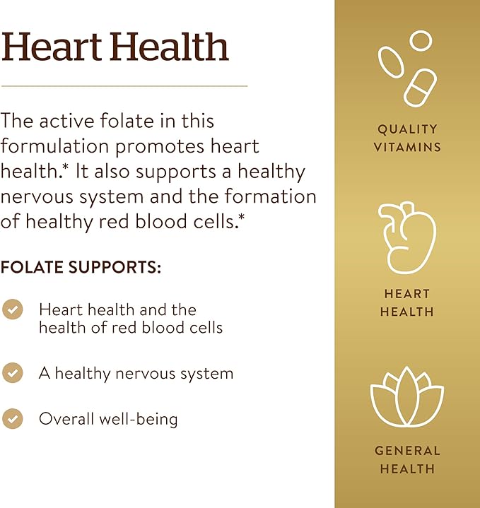Solgar Folate 1000 mcg, 120 Tablets - 1000 mcg Bio-active Metafolin - Vegan, Gluten Free, Dairy Free, Kosher - 120 Servings