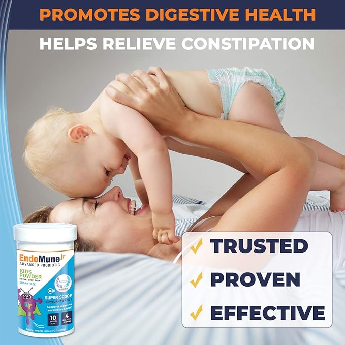 Endomune Jr Advanced Probiotic Powder for Newborns, Infants, Toddlers & Baby | 10 Billion CFUs | 4 Strains Bacteria & FOS Prebiotic | Physician Formulated | 60 Day Supply