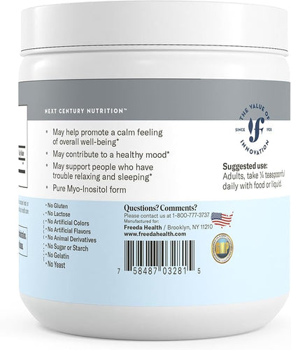 FREEDA Pure Myo-Inositol Powder – Vitamin B8 for Hormone Balance, Fertility & Mood Support – PCOS & Ovarian Health Supplement – Vegan, Kosher, Gluten-Free, Unflavored, Made in USA – 4 oz