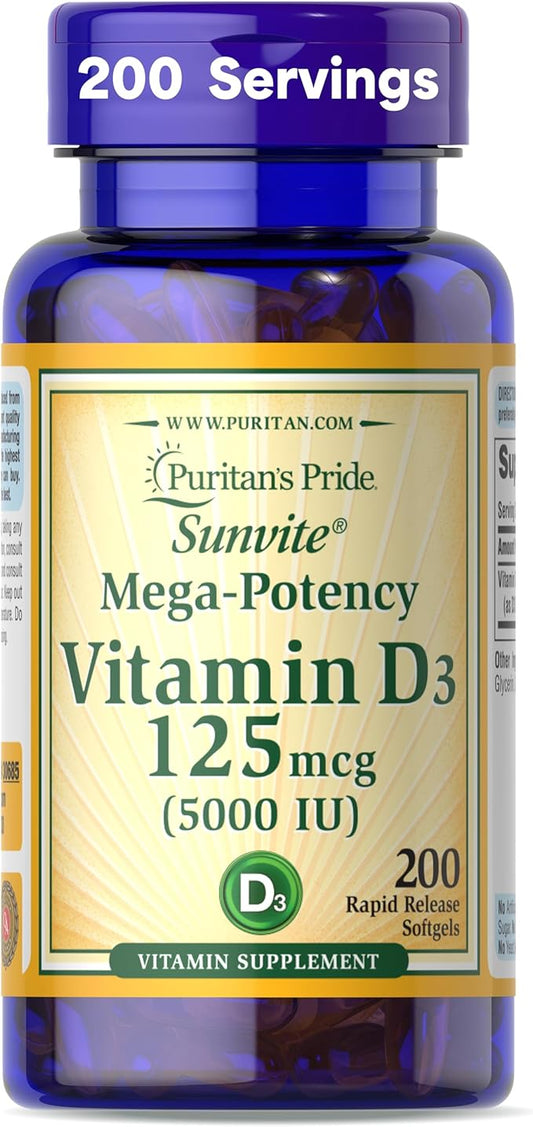 Puritan's Pride Vitamin D3 5000 IU Soft Gels, 0.3 Ounce