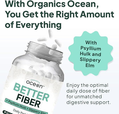 Better Fiber - Daily Fiber Supplement - Soften Stool for Effortless Bowel Movements - with Psyllium Hulk and Slippery Elm - 6 Bottles