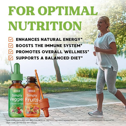 Simply Nature's Pledge - Fruit and Vegetable Supplements - Liquid Drops - Made with Whole Food Superfoods, Packed Vitamins & Minerals - Soy Free - Made in The USA