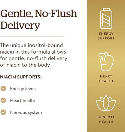 Solgar No-Flush Niacin 500 mg, 250 Vegetable Capsules - Supports Energy Metabolism - No-Flush Delivery - Vegan, Gluten Free, Dairy Free, Kosher - 250 Servings