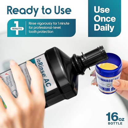 ioRinse AC Anticavity Fluoride Mouthwash - Alcohol-Free Molecular Iodine Mouth Wash Fights Tooth Decay & Protects Enamel - Safe Mint Rinse for Sensitive Mouths - Potent Bad Breath Protection