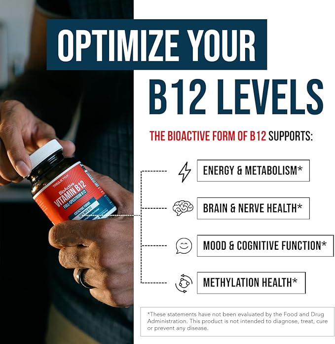 BioActive Vitamin B12 1000 mcg | All 3 BioActive Forms B12 Plus Methylfolate Cofactor - Methyl B12, Adenosyl B12 & Hydroxy B12 | Supports Energy, B12 Levels & Mood | Vegan, Non-GMO (60 Servings)