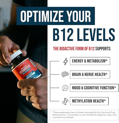 BioActive Vitamin B12 1000 mcg | All 3 BioActive Forms B12 Plus Methylfolate Cofactor - Methyl B12, Adenosyl B12 & Hydroxy B12 | Supports Energy, B12 Levels & Mood | Vegan, Non-GMO (60 Servings)