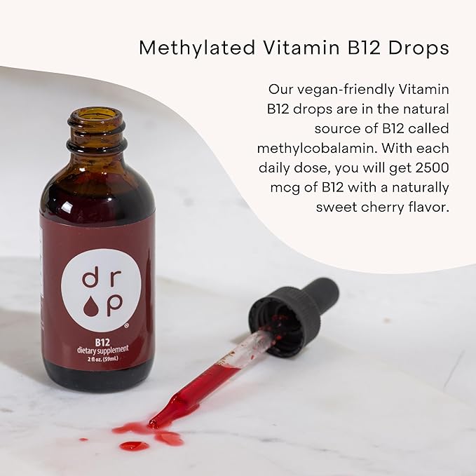 Vitamin B12 2500 mcg 2 oz Liquid Drops for Energy Production, Nervous System Health - No Artificial Preservatives, Non-GMO, Gluten Free, Vegan-Friendly