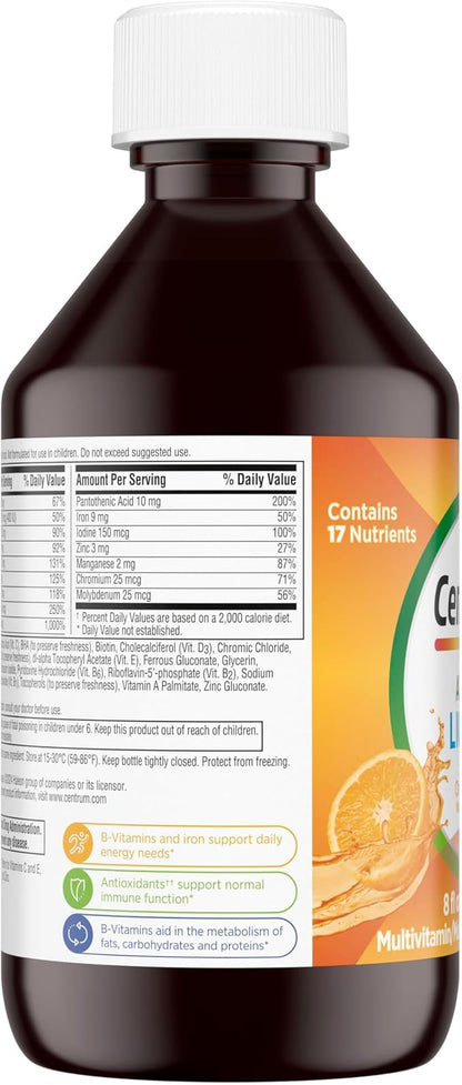 Centrum Liquid Multivitamin for Adults, Multivitamin/Multimineral Supplement with B Vitamins and Antioxidants, Citrus Flavor - 8 Fl Oz