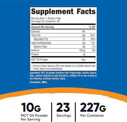Nutricost Premium MCT Oil Powder .5LBS - Best For Keto, Ketosis, and Ketogenic Diets - Zero Net Carbs, Non-GMO and Gluten Free