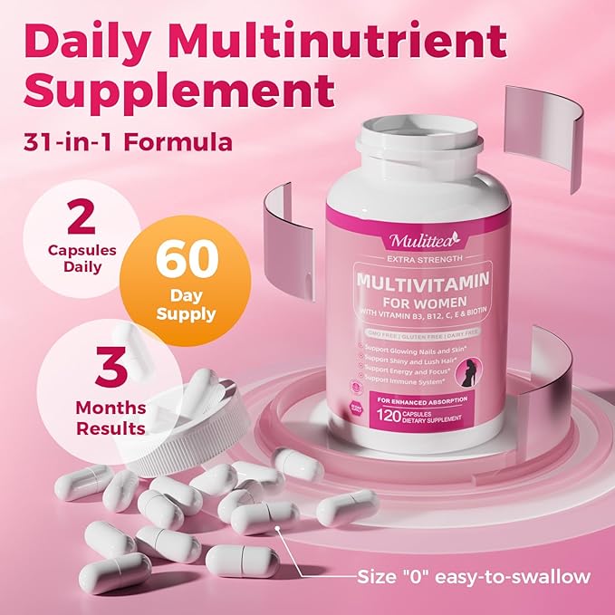 Multivitamin for Women - 18+ Daily Women Multivitamin w/Biotin 10000mcg, Vitamin A, C, D, E & More for Hair, Skin and Nails - Methylated B9,B12 for Energy & Focus -120 CT